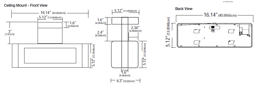 2.5" (6.35cm) 4 and 6 Digit LED Display - Ceiling Mount - Front View and Back View