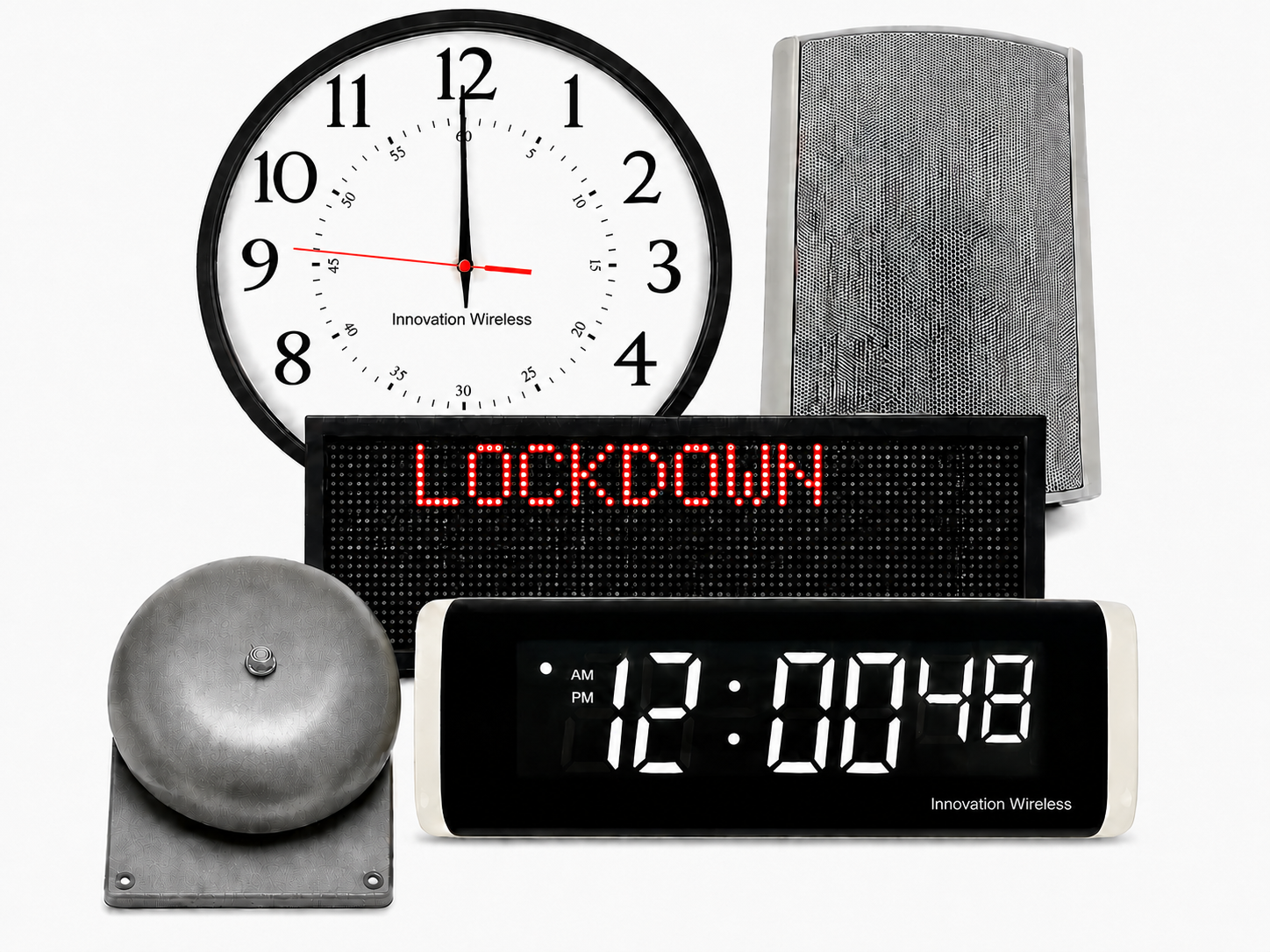 Synchronized wireless analog and LED digital clocks by Innovation Wireless