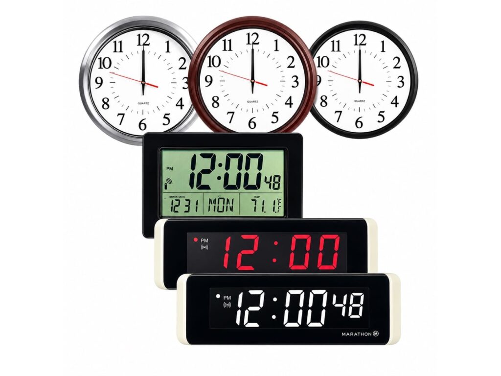 Synchronized wireless analog and LED digital clock systems